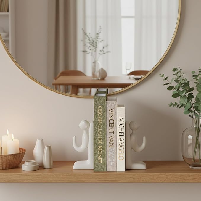 Aesthetic Decorative Books for Home Decor w. Wood Bead - Set of 3 Linen Fake Books for Decoration, Coffee Table Book Box Decor for Mantle/Bookshelf/Farmhouse/Entryway/Nightstand