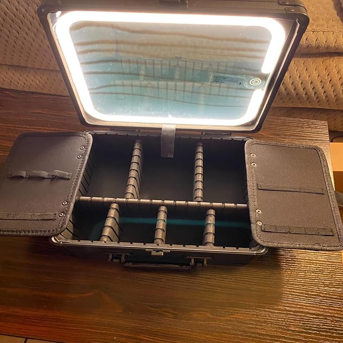 Makeup Box with Detachable Lighted Mirror, Cosmetic Organizer，travel makeup mirror