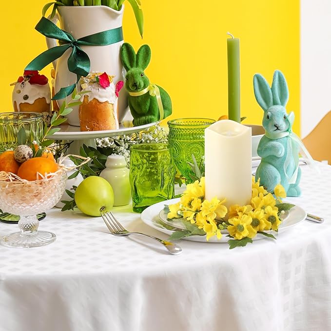 Daifunli 2 Pcs Spring Yellow Daisy Candle Ring Vibrant Floral Candle Wreath Ring for Pillar 3.9 Inch Candles Holder for Wedding Season Dining Table Centerpiece Decor