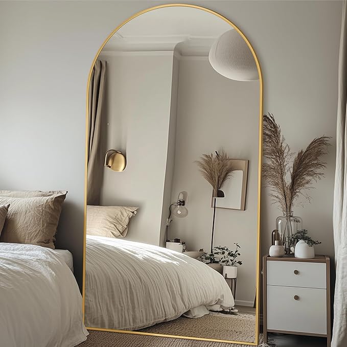 Antok Arched Full Length Mirror, 81"x41" Gold Metal Frame Floor Mirror for Bedroom Living Room, Freestanding/Wall Mount/Leaning