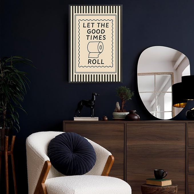 Trendy Let The Good Times Roll Wall Art Green Striped Funny Bathroom Quote Posters Modern Minimalist Room Aesthetic Picture Painting For Bedroom Dorm Restroom Wall Decor 16x24in Wrapped Canvas
