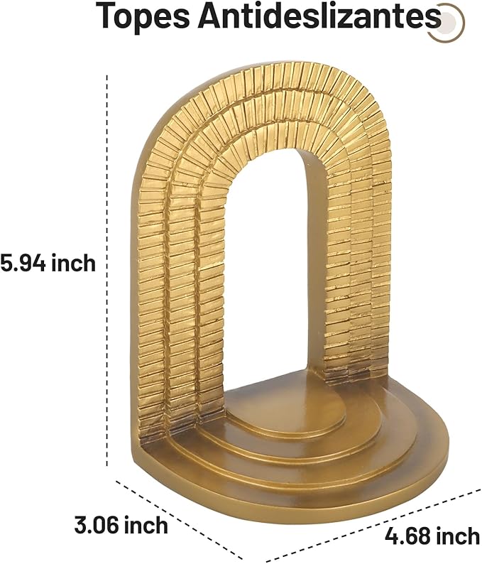 Decorative Gold Bookends for Heavy Books - Set of 2 Vintage Arch Book Ends for Shelves Non-Skid Book Stopper for Christmas Birthday Mother’s
