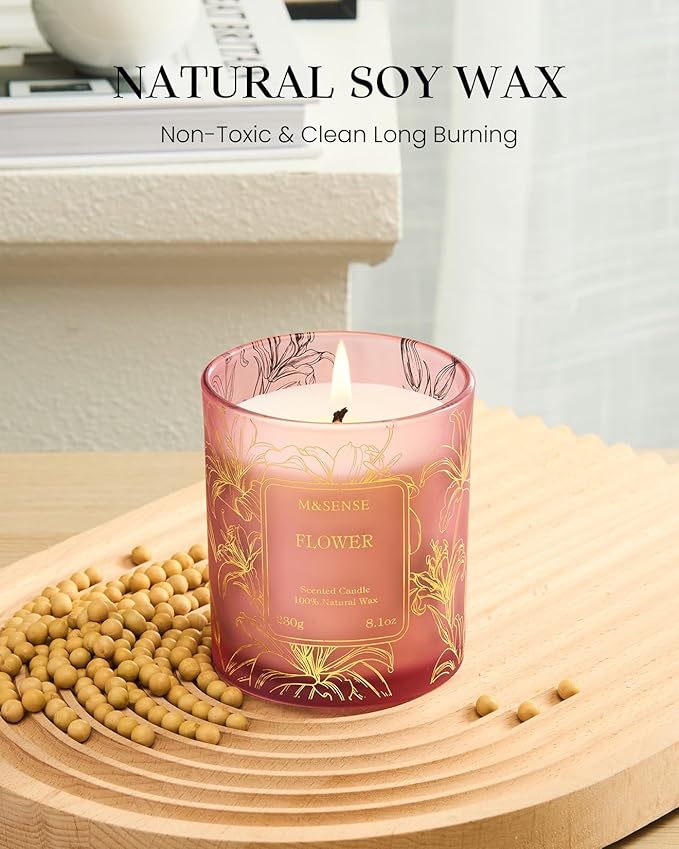 M&SENSE Floral Scented Soy Candles-Vegan, Heavy Scented, No Toxin 8.1oz 42-Hour Long Burning Time, Spring Summer Candles for Home Fragrance, Housewarming Gift for Women & Men