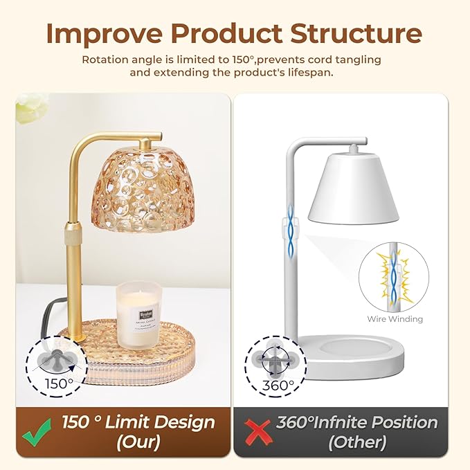 Candle Warmer Lamp with Timer Dimmer, Honeycomb Crystal Wax Melt Warmer for Jar Candles, Adjustable Height Wax Warmer Lamp with 2 Bulbs for Women Mom Gift New Home Bedroom Decor (Amber)