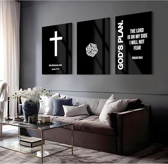 Christian Jesus Wall Art Black White God Canvas Wall Decor Religious Bible Verse Poster Modern Christian Cross Painting Artwork Christ Scripture Prints Picture for Bedroom 12x16x3 Inch Wrapped Canvas