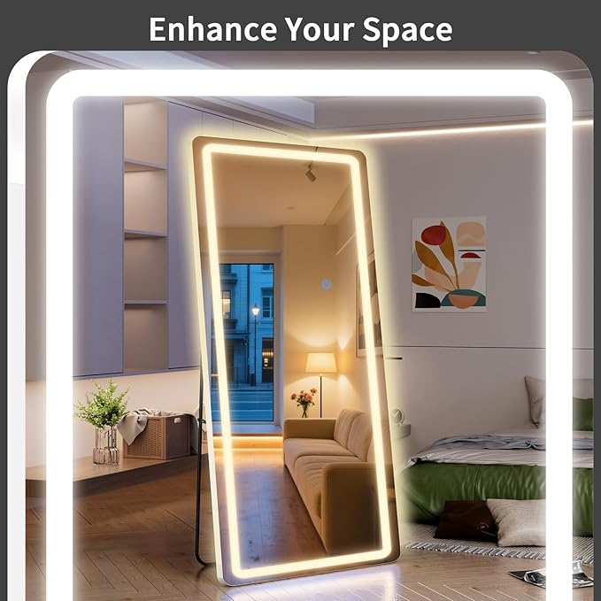 Standing Mirror Full Length with LED Lights, 71"x32" Lighted Mirror with Dimming & 3 Color Lighting, Tall Mirror Full Body for Bedroom, Dressing Room