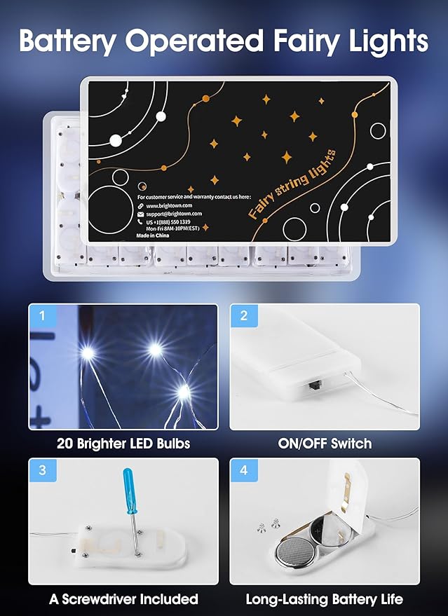 Brightown 12 Pack Led Fairy Lights Battery Operated String Lights Waterproof Silver Wire 7 Feet 20 Led Firefly Starry Moon Lights for DIY Wedding Party Bedroom Patio Christmas (12 Pack, White)
