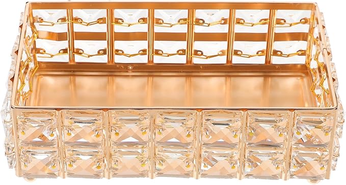 European Style Gold Crystal Vanity Tray Perfume Holder Organizer Makeup Storage Dish for Dresser Desktop Decorative Accent