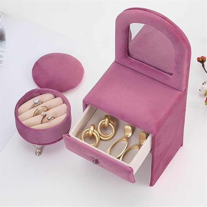 Makeup Organizer Miniature Furniture Shaped Gray Jewelry Organizer Earrings Necklace Ring Organizer Jewelry Makeup Mirror Ring Organizer Storage Box (Color : Pink, Size : G)