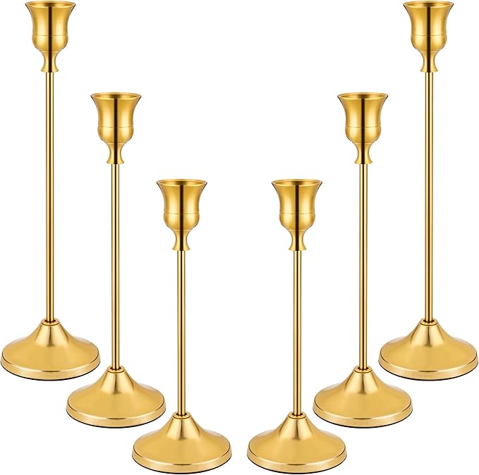 6PCS Candlestick Holders, Taper Candle Holder for Candlesticks, Metal Taper Candle Holders Glaceful Decor Set for Wedding Centerpieces, Christmas, Birthday Party, Holiday Dinning Table Décor