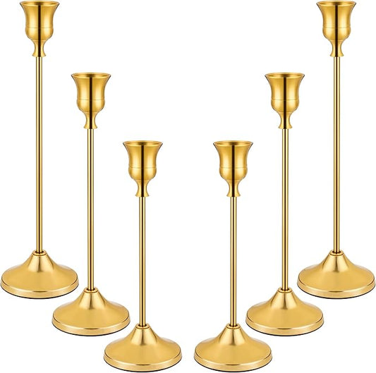 6PCS Candlestick Holders, Taper Candle Holder for Candlesticks, Metal Taper Candle Holders Glaceful Decor Set for Wedding Centerpieces, Christmas, Birthday Party, Holiday Dinning Table Décor