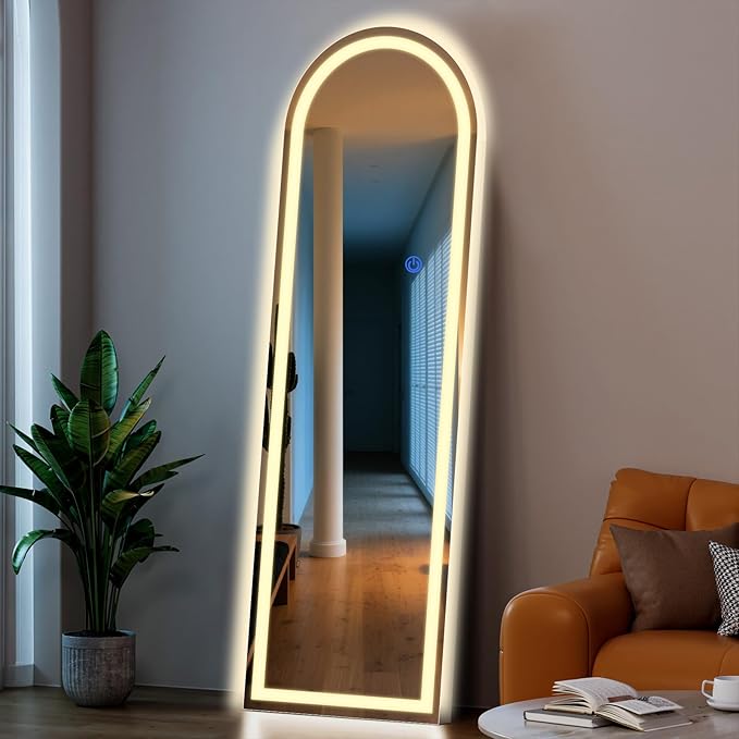 Arch Full Length Standing Mirror with LED Lights, 63"x20" Lighted Mirror with Dimming & 3 Color Lighting, Tall Mirror Full Body for Bedroom, Dressing Room