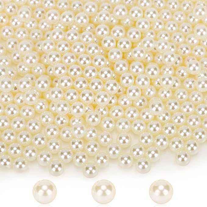 7500Pcs Pearl Beads for Vase Fillers, Suream 4mm/0.15Inch Round Pearls for DIY Jewelry Necklaces, Table Scatter, Wedding, Birthday Party, Home Decoration, Event Supplies (Ivory, No Hole)