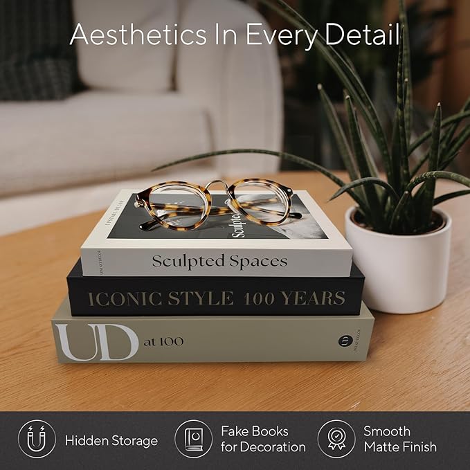 Aesthetic Decorative Books Set of 3 Designer Faux Books for Decoration to Enhance Mid Century Coffee Table Decor Bookshelf Mantle Shelf Console Table Entryway Décor Minimalist Fake Book Storage Box