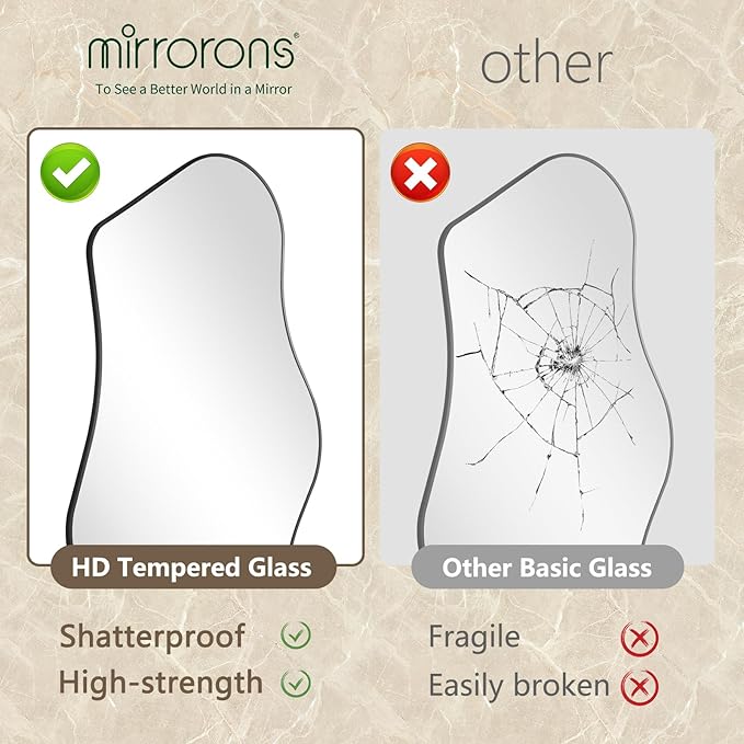 Mirrorons Irregular Wall Mirror 47×21, Black Asymmetrical Decorative Bathroom Mirror, Cloud Mirror, Modern Vanity Mirror, Shatterproof (Black)