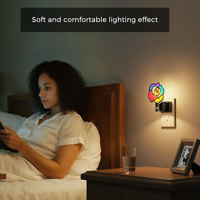 L LOHAS LED Night Lights Plug into Wall, Night Light with Light Sensor, 3000K Soft White, 0-100LM Brightness Adjustable, Acrylic Rose Nightlight for Bathroom Bedroom Hallway[2 Pack]