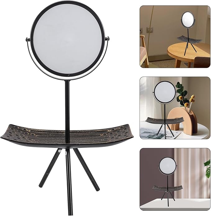 GLEAVI Rotating Makeup Mirror and Jewelry Organizer Tray Large Black Rectangle Vanity Mirror with 360° Rotation for Bedroom Desk Retro Style for Cosmetic Display