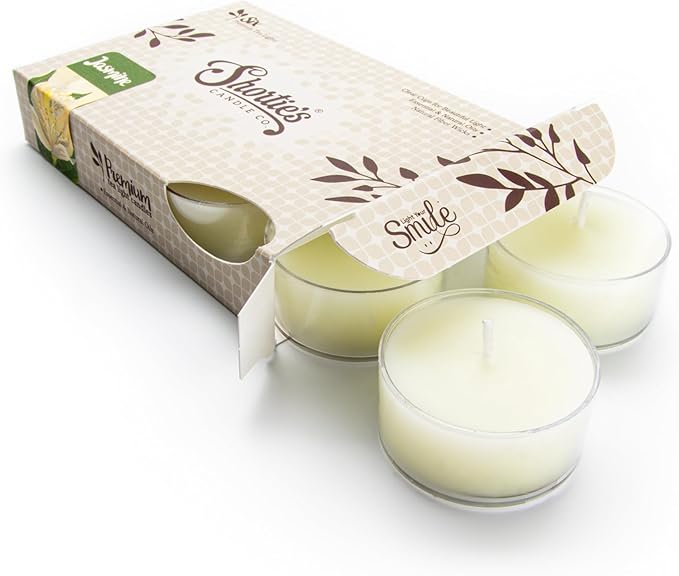 Shortie's Candle Company Pure Jasmine Premium Tealight Candles - Highly Scented with Natural Oils - 6 Yellow Tea Lights - Beautiful Candlelight - Made in the USA - Flower & Floral Collection