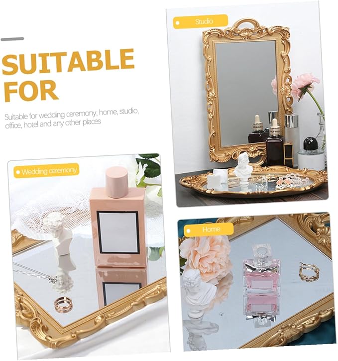 Cabilock Decorative Perfume Tray and Makeup Mirror Plate Vanity Organizer for Dresser Countertop with Mirror Surface Suitable for Home and Bathroom Use