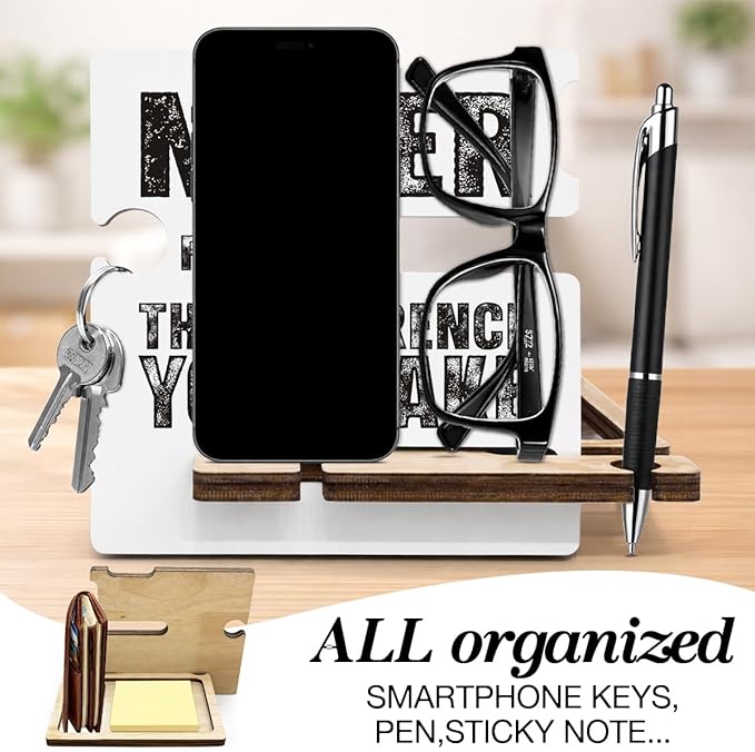 Inspirational Retirement Gifts for Coworker Boss Leader - Multi-functional Desk Organizer - Motivational Office Quote Wooden Sign for Office Desk Shelf Decor
