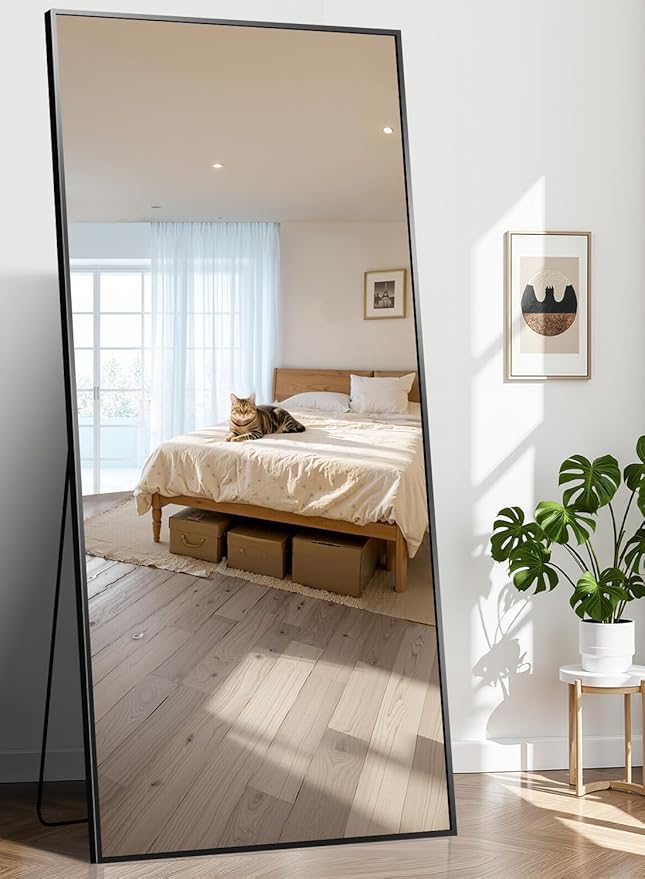 76"x34" Floor Mirror Full Length - Standing Mirror with Aluminum Alloy Frame, Large Body Mirror for Bedroom, Living Room, Wall Mounted or Leaning