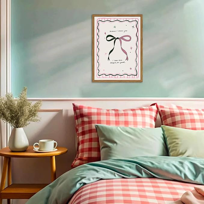 Framed Pink Bow Wall Art, Coquette Preppy Canvas Wall Decor Pictures, Trendy Inspirational Quote Paintings Prints Girly Home Decor Aesthetic for Girls Room Bedroom Dorm 12x16 inch