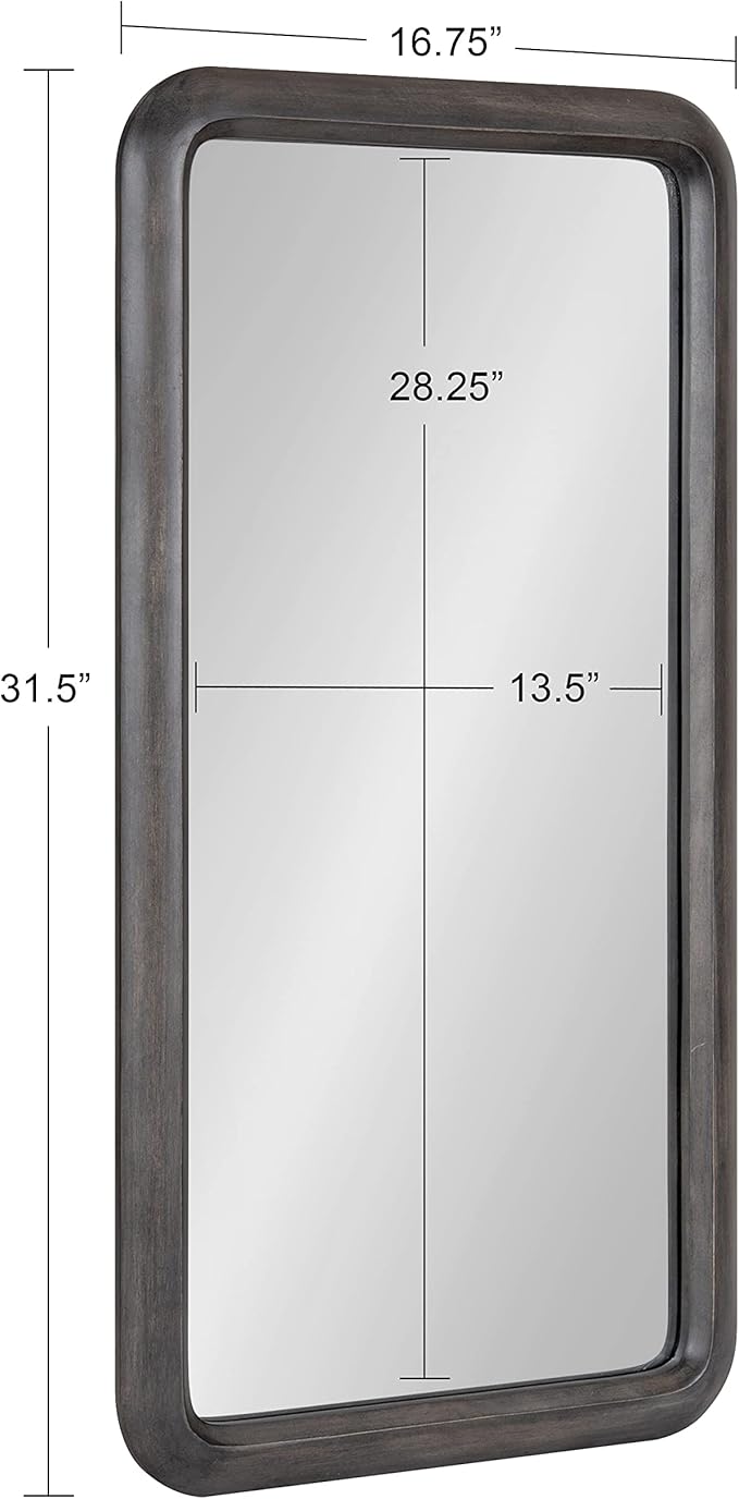 Kate and Laurel Pao Modern Rounded Rectangular Wall Mirror; 17 x 32; Gray; Decorative Industrial Tall Wood Mirror with Radius Corners for Vertical or Horizontal Display