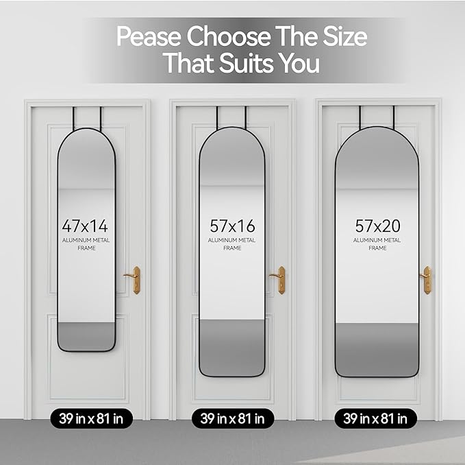 SCWF-GZ 57x20 Door Hanging Full Length Mirror, Floor (Height 5.7ft just Body in1.3ft) Wall Mounted Metal Frame Arch Dressing Mirrors for Bedroom Bathroom Living Room 57 inch Black