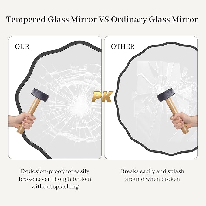 HOMECOOKIN 20 Inch Wavy Round Wall Mirror, Round Wavy Wall Mirror with Aluminum Frame for Bathroom Upgrades, Hotels, Dressing Tables,Farmhouses