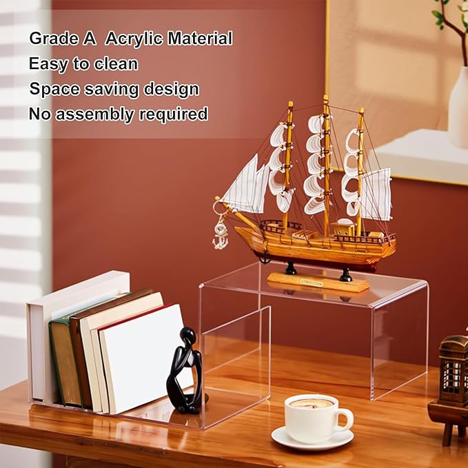 2 Sets Acrylic Display Risers,13 Inch Counter Organizer Rack, Kitchen Counter Shelf Organizer for Bathroom.for Collectibles, Jewelry, Cupcakes, Figures, Kitchen & Retail Use (transparent, 13 Inch, 5 mm)