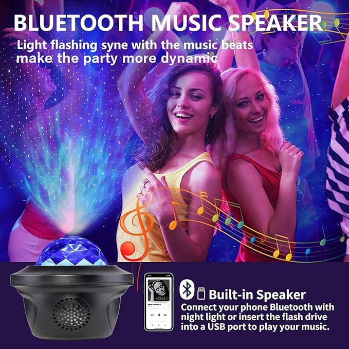 20 Lighting Effects Galaxy Projector, Large Projection Music Speaker, Remote Control Star Galaxy Light, Timer Night Light Projector for Kids Adults, Led Sky Light for Bedroom Gifts