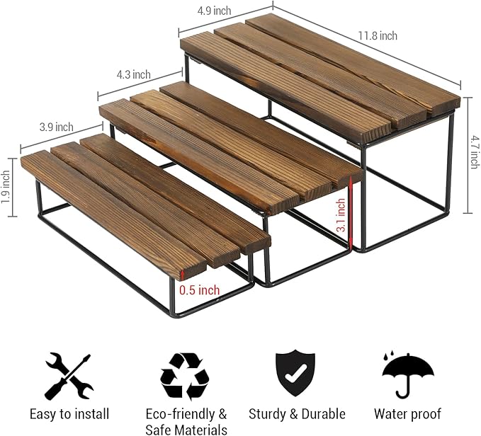 MyGift Wood Display Riser Stand, 3-Tier Rustic Tabletop Display Shelf for Retail, Vendor, Countertop Perfume Organizer, Cupcake Stand, Kitchen Spice Rack