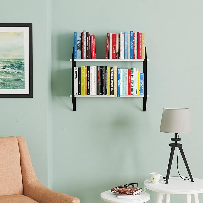 Wallniture Ponza Floating Shelves for Living Room Decor, 24" Bookshelf Wall Decor, 2 Tier Bathroom Organizer & Kitchen Organization, White Wall Shelves Bedroom Decor
