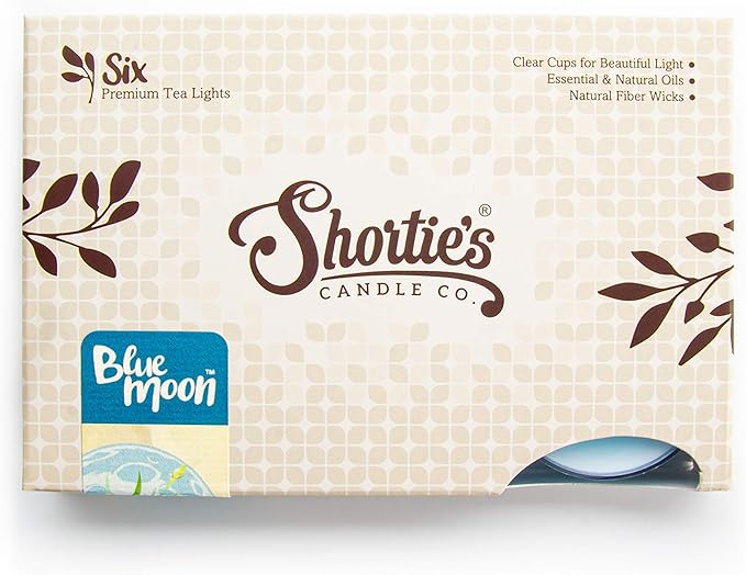Shortie's Candle Company Blue Moon Premium Tealight Candles - Highly Scented with Essential Oils - 6 Blue Tea Lights - Beautiful Candlelight - Made in the USA - Fresh & Clean Collection