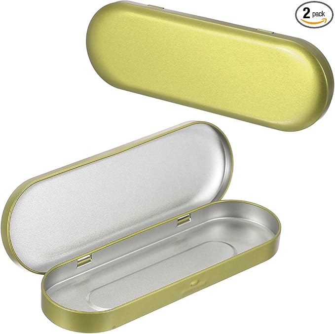 uxcell 2pcs Metal Hinged Tins Box, 6.9x2.4x0.7 Inch Rectangular Empty Tin Box Portable Pencil Containers for Pen Makeup Brushes Home Organizers, Light Gold