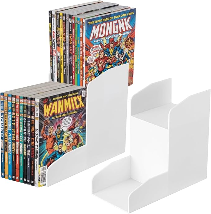 Thyle 2 Pack 2-Tier Manga Shelf Risers, Space-Saving Display Bookshelf Stand Organizer for Manga, Novels & Collectibles, Pla Book Riser for Maximizing Shelf Storage
