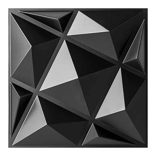 Art3dwallpanels 20 Pack 3D Wall Panels for Interior Wall Decor, 12''x12'' White Accent Diamond Panels for Gaming Room Bedroom TV Background, Black