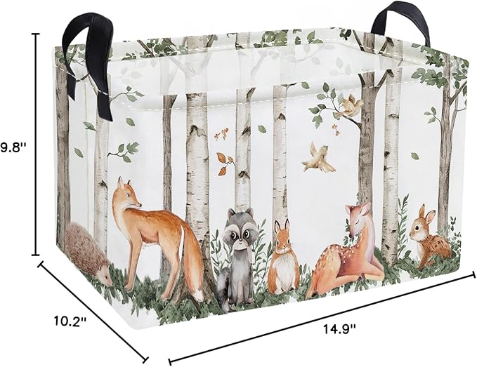 Essme Rectangular Animal Baskets,Kids Storage Box,Cute Basket for Kids with Handles for Room Decor, Book Bins,Shelf Basket.(Tree trunk animals)
