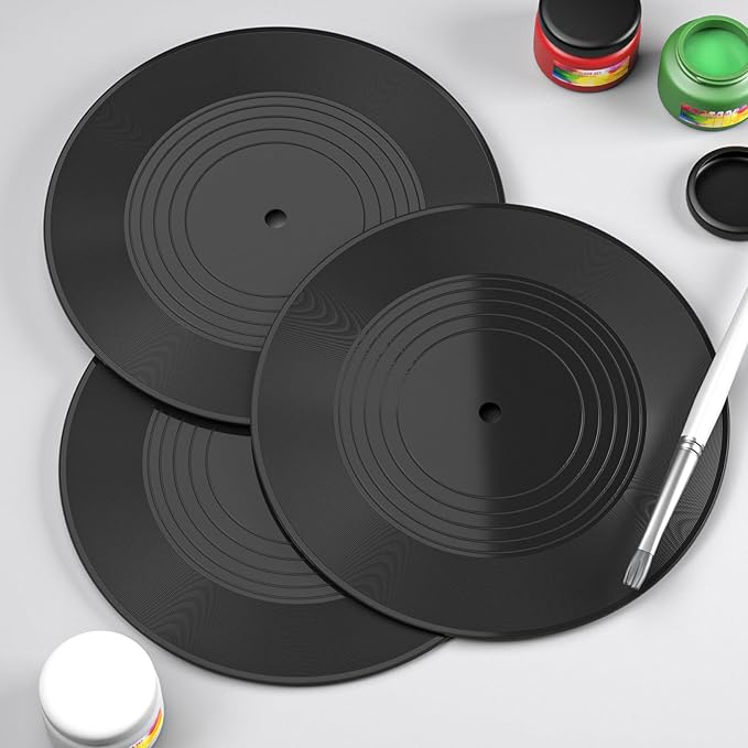 Facmogu 12PCS Blank Vinyl Records, 7 Inch Fake Vinyl Records Decor for Wall Aesthetic, Disco Hip Hop Rock 70s 80s 90s Retro Decor, Vintage Blank Records Props for Music Party Wedding Artist Studio