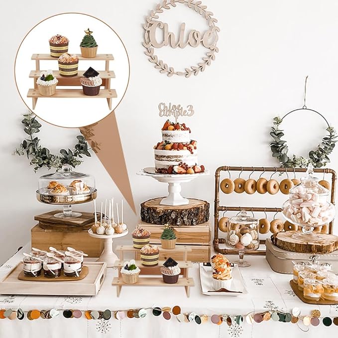 NBEADS 3-Tier Wooden Display Riser Shelf, 7.05x11.65x5.59 Inch Antique White Tabletop Small Food Stand Risers Display Makeup Step Perfume Organizer for Fragrance Cosmetics Figure Collection