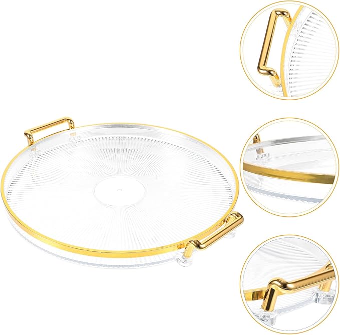 Lurrose Teacup Tray with Gold Rim, Striped Decorative Centerpiece Tray for Home, Multipurpose Fruit and Candy Platter, Makeup Organizer for Bathroom and Kitchen Use