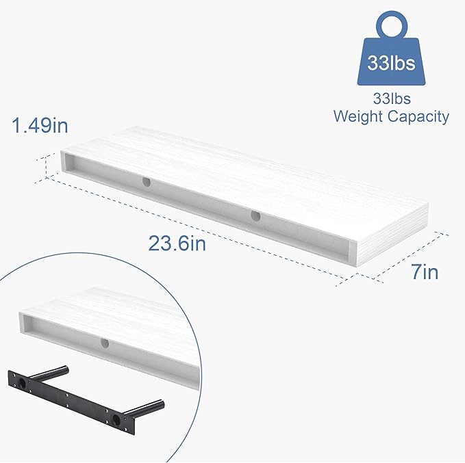 Floating Shelves for Wall, Bathroom Shelves Over Toilet, Wall Shelves & Book Shelf for Room, Hanging Shelf, Modern Wooden Mounted Floating Shelves, 24x7x1.5 in (White, Set of 3)