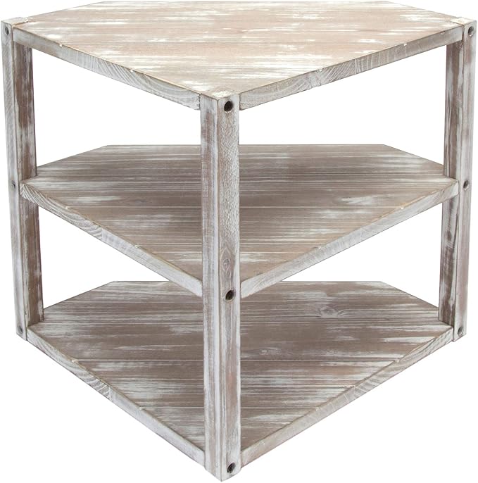 MyGift 3 Tier Counter Corner Shelf for Kitchen, Countertop Spice Rack, Dish Plate & Bread & Fruit Storage Organizer Condiment Shelf, Rustic Brown Washed Solid Wood