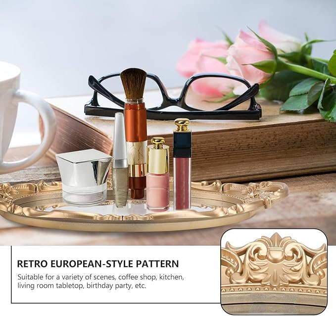 STAHAD Retro European Style Mirror Tray Delicate Oval Storage Plate for Jewelry Perfume Makeup Organizer Photography Prop Vintage Decorative Vanity Display
