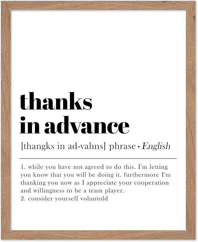 Poster Master Typography Poster - Retro Dictionary Print - Thanks in Advance Definition, Book Page, Funny - Gift for Colleague, Friend - Wall Decor for Home, Office, 8x10 Beige Framed