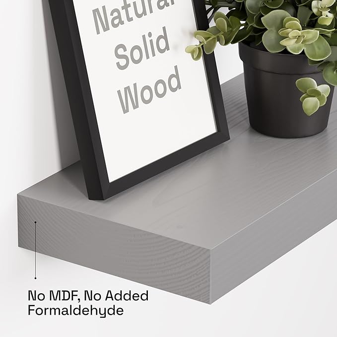 BAOBAB WORKSHOP Wood Floating Shelves for Wall - Rustic Shelf 24 inch - Grey Bathroom Shelves - Solid Wood Shelves for Wall for Bedroom Kitchen Living Room - Gray Finish - 24 x 6.7 Inch, Set of 2