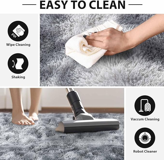 FinRèc Soft Grey Rugs for Bedroom Living Room, 5x8 Feet Fuzzy Shaggy Area Rug, Non-Slip Fluffy Furry Shag Rug for Nursery Kids Room Dorm Room Home Decor, Indoor Plush Floor Carpet