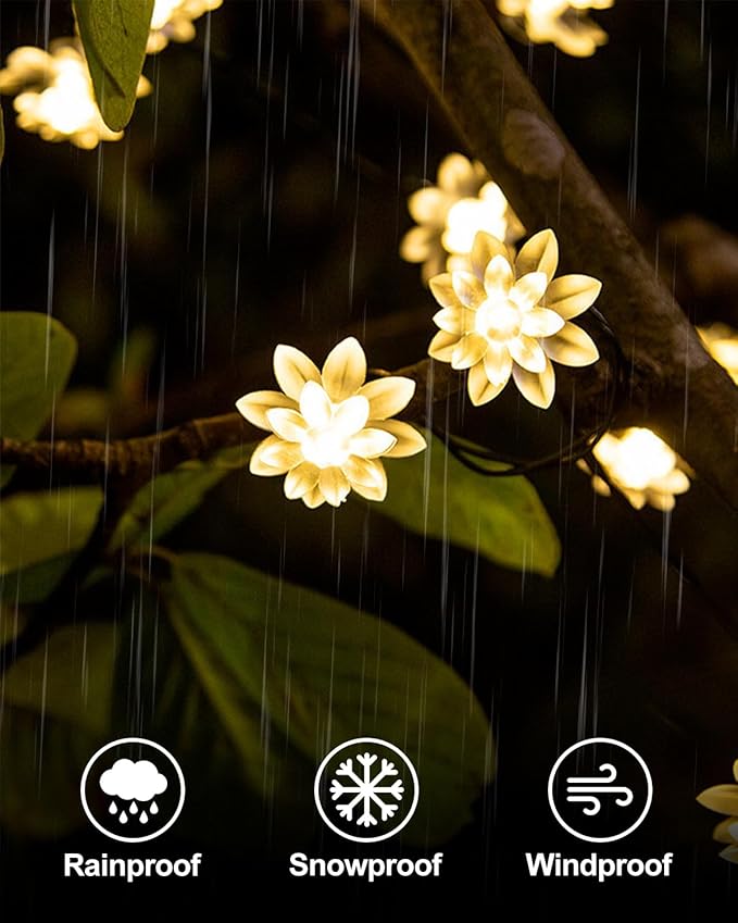 JOLYMOLY 59 Ft 100 LED Flower Fairy Lights with Remote Timer, Plug in Connectable Twinkle Lights with Soft Flowers for Bedroom Wedding Dorm Indoor Outdoor Decor, Warm White
