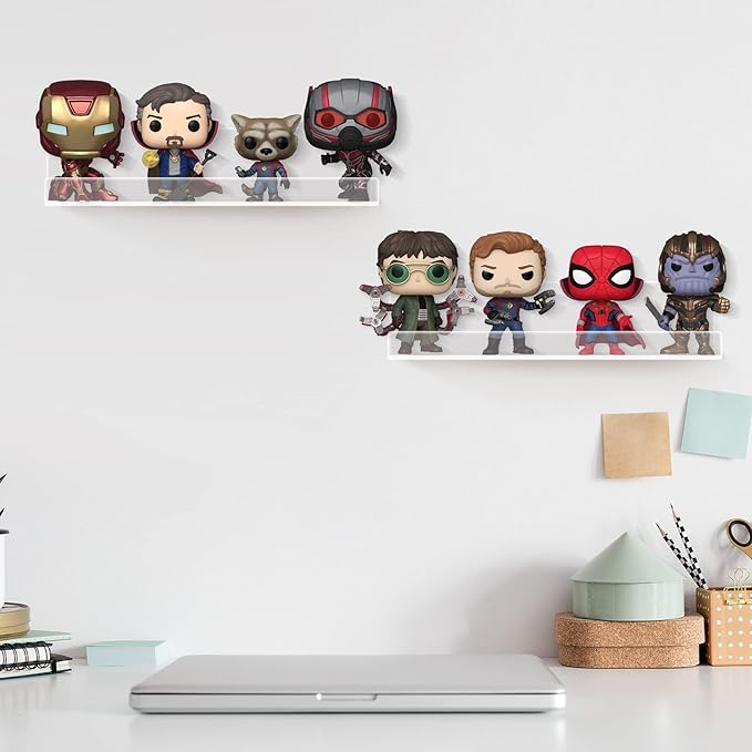 Laurensory 20 Pack Vinyl Record Shelf Wall Mount, 12-Inch Clear Acrylic Album Storage Holder, Floating Display Shelves for Wall Decor, Magazine Shelf, Kids Bookshelf, Suitable for Bedroom, Living Room