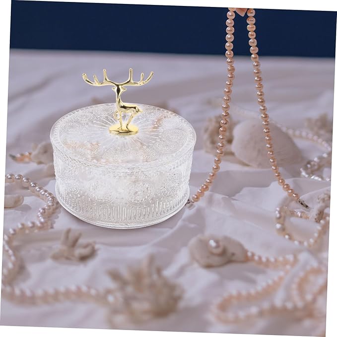 UKCOCO Embossed Transparent Jewelry Case with Lid Multi Functional Makeup Organizer and Candy Storage Box Portable Keepsake Trinket Dish for Rings Earrings Necklaces Decorative Home Decor